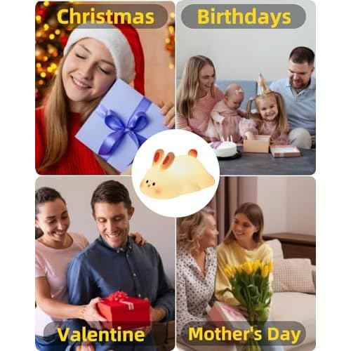 Big Face Rabbit Night Light, Cute Bunny Gifts, Silicone Squishy Rabbit Lamp, Rechargeable Dimmable Animal Nightlight, Baby Night Light for Nursery Breastfeeding Bedroom Living Room