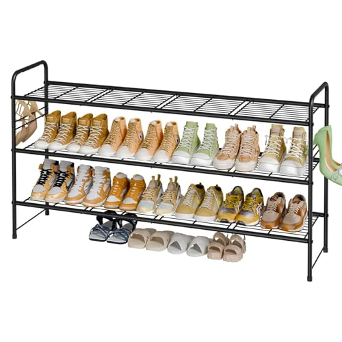 Black 3-Tier Shoe Rack for Closet - 44 Inch Heavy Duty Metal Organizer