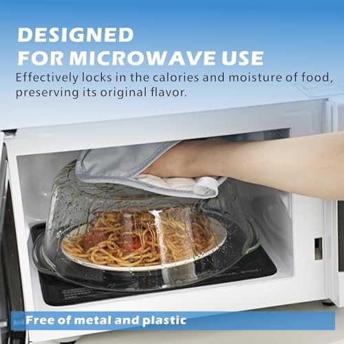 Tall Glass Microwave Splatter Cover with Blue Knob - 10 Inch Food Safe Lid