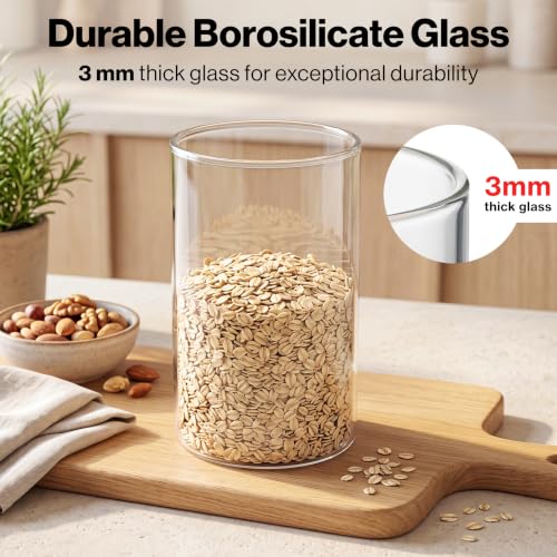 EDELHAUS 5 Pack Glass Pantry Storage Jars with Black Lids & Labels - Airtight Food Containers