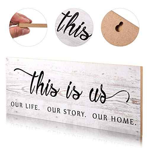 Jetec This Is Us Wall Sign Wooden Family Wall Plaques Inspiration Sign Farmhouse Entryway Rustic Plaques Art with Quotes for Living Room Bedroom Christmas Decorations(Antique White)