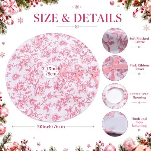 Syhood 30'' Pink Chinoiserie Velvet Christmas Tree Skirt with Bow