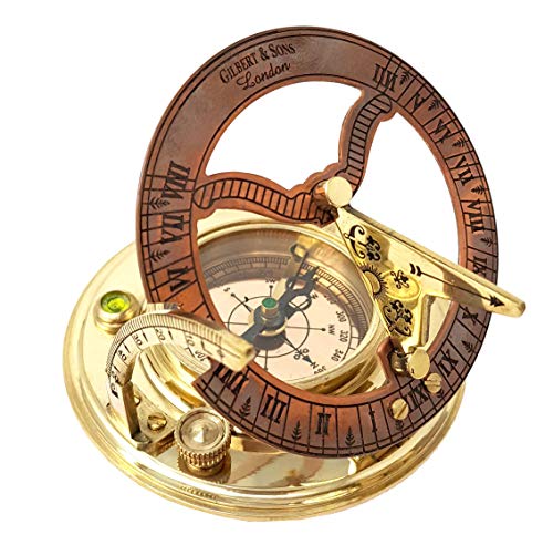 Large Antique Brass & Copper Nautical Sundial Compass - Gift Box Included