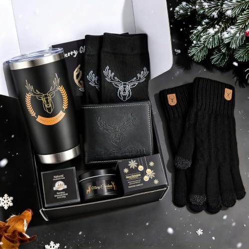 Christmas Gift Box for Men - 8-Piece Holiday Gift Set with Tumbler, Wallet, Socks & More