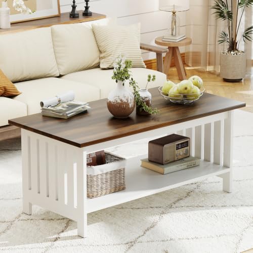 YOSHOOT Farmhouse Coffee Table - White, 21.7