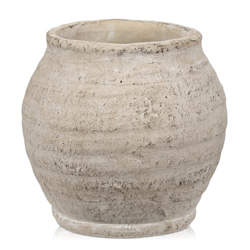 Briful 6.1'' Cream White Rustic Ceramic Vase with Distressed Texture - Farmhouse Table Decor