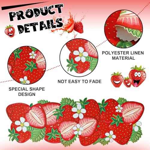 13 x 36 Inch Strawberry Table Runner Fruit Theme Table Centerpiece Baby Shower Kitchen Dining Party Supplies for Strawberry Birthday Decorations