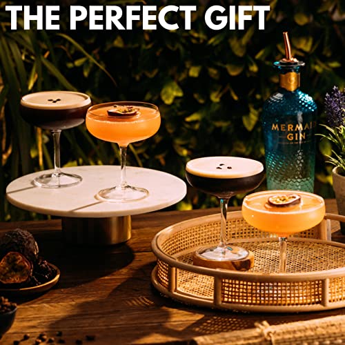 Set of 4 Elegant 10oz Cocktail Coupe Glasses for Martinis & Champagne - Handblown Crystal