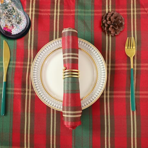 SASTYBALE Christmas Red Plaid Cloth Napkins 20 x 20 in - Set of 4, Red