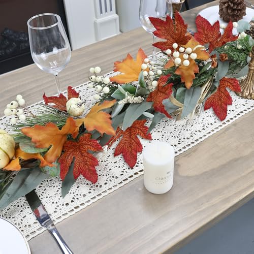 Zmtyykh 6ft Orange Fall Garland with Lights & Timer for Indoor Outdoor Decor