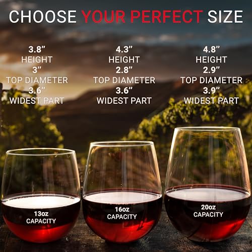 Bravario 16 oz Unbreakable Plastic Wine Glasses Set of 8 - Shatterproof, Dishwasher Safe, BPA-Free, Indoor & Outdoor Use