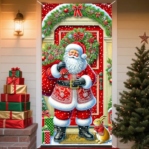 Nuxovilar Santa Rabbit Christmas Door Cover 35x71 in CW00231 Polyester