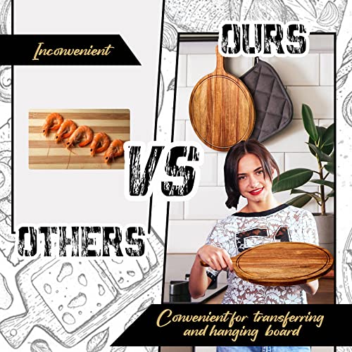 Nuenen 10 Pcs Round Acacia Wood Cutting Boards with Handles - Kitchen Prep & Serving