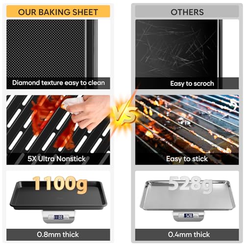 12/16/18 Inch Nonstick Baking Sheet Set with Cooling Rack - Heavy Duty Carbon Steel, Oven Safe, Ceramic Coated, PFOA/PTFE Free