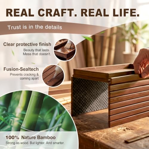Foldable Bamboo Couch Arm Tray - Dark Brown, Extra Large Storage Shelf