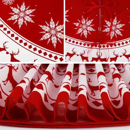 Christmas Tree Skirt 36 inch Large Tree Skirt Snowflake Reindeer Red Xmas Tree Skirt Rustic Christmas Tree Mat Decorations for Winter New Year Holiday Party Decor Indoor Outdoor (Santa, 36inch)