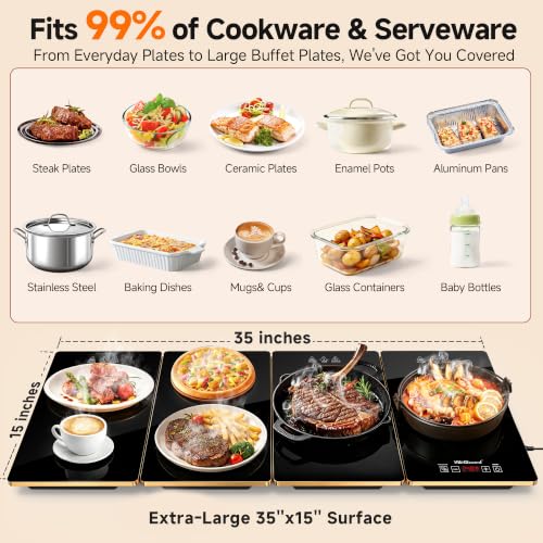 WeGuard 4-in-1 Electric Warming Tray for Buffet Parties, Large 35x15 Inch Food Warmer with Adjustable Temperature & Timer