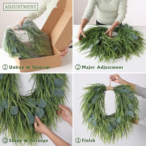 Artificial Eucalyptus & Saw Grass Wreath 22 Inch Heart-Shaped Front Door Decor