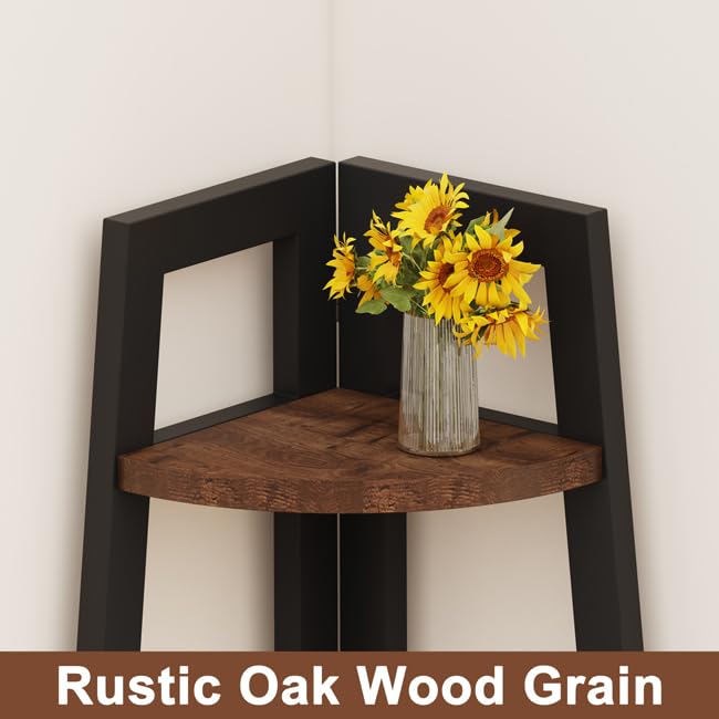 Corner Ladder Shelf Stand - 5-Tier Rustic Oak Corner Bookcase for Living Room & Office