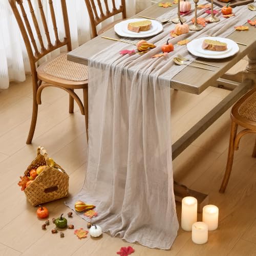 YATOJUZI Beige 10ft Cheesecloth Table Runner - 120in Natural Rustic Gauze