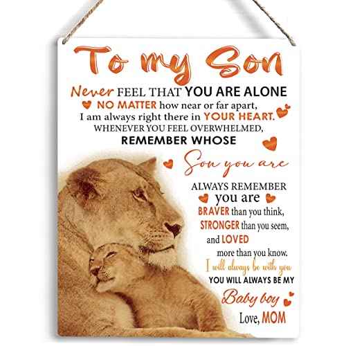 To My Son Wooden Hanging Sign from Mom Son Gifts Family Wall Decor for Bedroom Living Room Birthday Christmas Thanksgiving Gifts for Son Wall Art Gifts for Boys Room 8 x 10 Inches