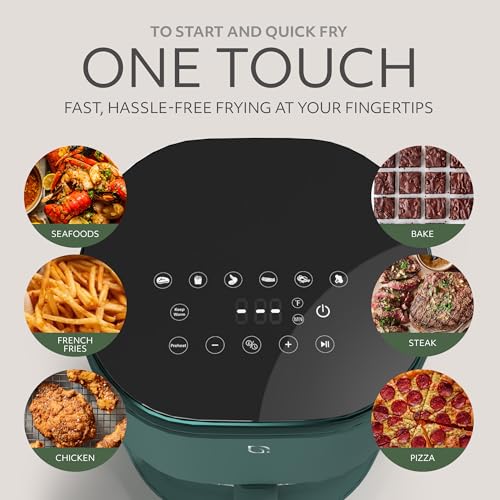 5QT Green Eco Glass Air Fryer with Digital Touchscreen, 6-in-1 Cooking