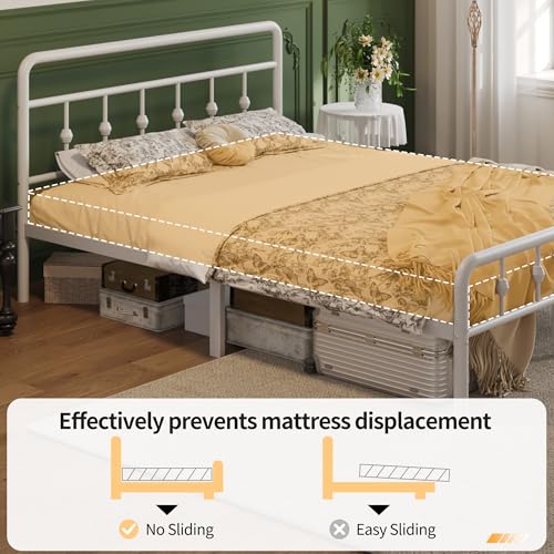 Twin XL Bed Frame with Headboard and Footboard - White Vintage Metal Design