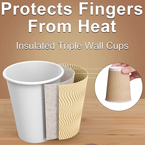 Luckypack 12oz Disposable Insulated Corrugated Coffee Cups - 100 Pack, Brown