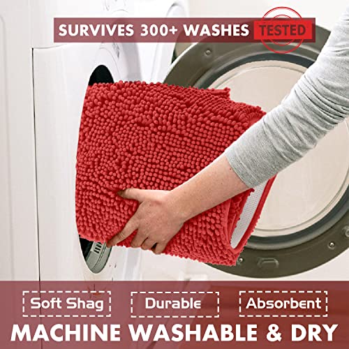 LuxUrux 2-Piece Christmas Chenille Bath Rug Set – Large Red, 24x36 + 20x24 U-Shaped Toilet Mat