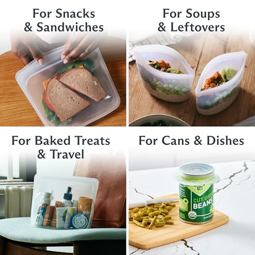 Reusable Silicone Food Storage Bags & Stretch Lids Kit - 10 Pack - Clear