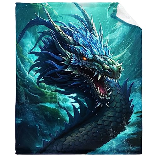 Blue Dragon2 Flannel Blanket for Kids 40x50 Inches - Soft Sofa Bed Throw Gift