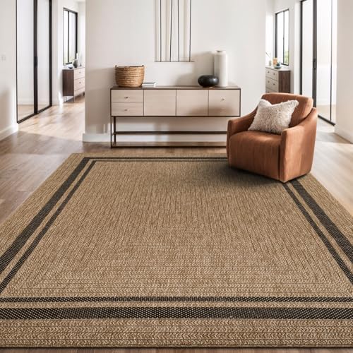 Beverly Rug 5x7 Natural-Black Bordered Washable Indoor Outdoor Rug