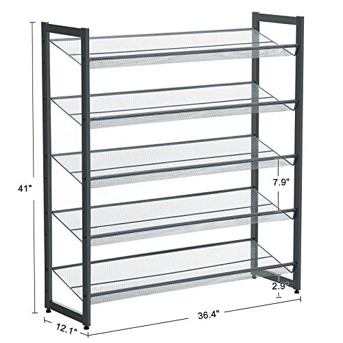 Charcoal Gray 5-Tier Metal Shoe Rack Organizer - Holds 20-25 Pairs