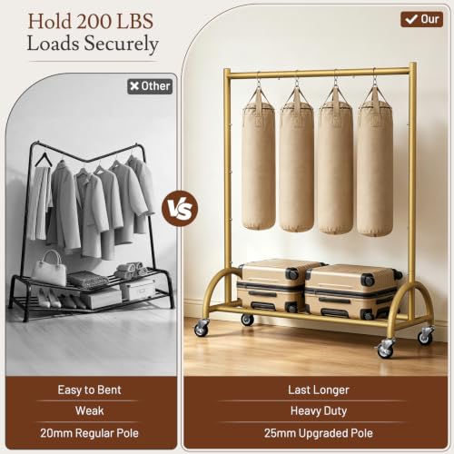 Heavy Duty Gold Clothing Rack with Wheels - Stable Garment Organizer, 66"H