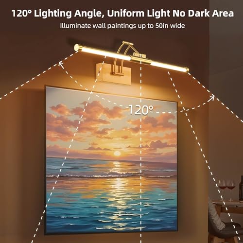 Neymlya 24 Inch Gold Rechargeable Wireless Picture Light with Remote & Dimmable LED