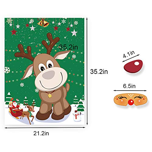CCINEE Pin The Nose on The Reindeer Holiday Reusable Game Christmas Party Games with 36 Noses and 4 Blindfold for Xmas Party Supplies