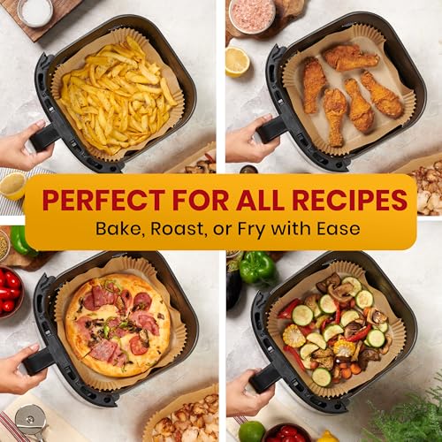 8-Inch Square Disposable Air Fryer Liners 500 Pcs - Unbleached, Non-Stick, BPA-Free