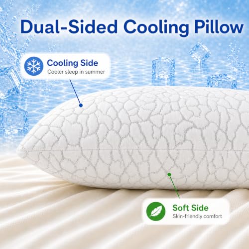 WGAKCED Queen Size Cooling Pillow Set of 2 - Adjustable Memory Foam Bed Pillows