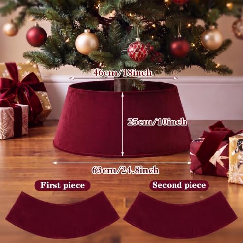 Skylety Burgundy Red Velvet Christmas Tree Collar 24 Inch Tree Base Cover