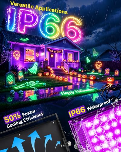 50W Black Light IP66 Waterproof Flood Light with Switch +6FT Cord - Halloween Party