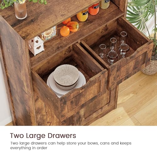 Iwell Rustic Brown Bathroom Storage Cabinet with 2 Drawers and Adjustable Shelves