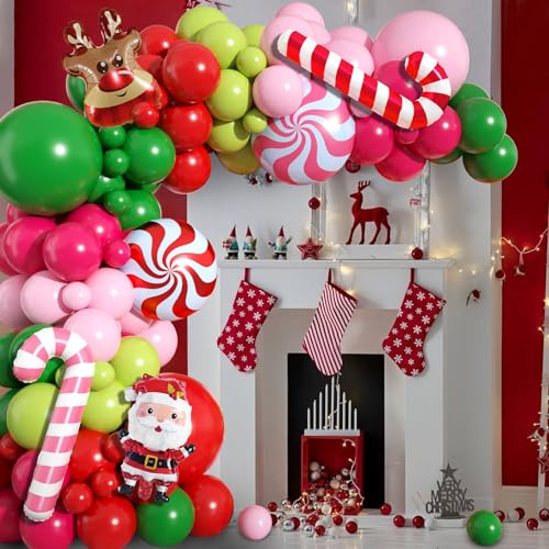 Christmas Arch Kit - Red Pink Green Latex Balloon Garland for Xmas Party - Variation 1