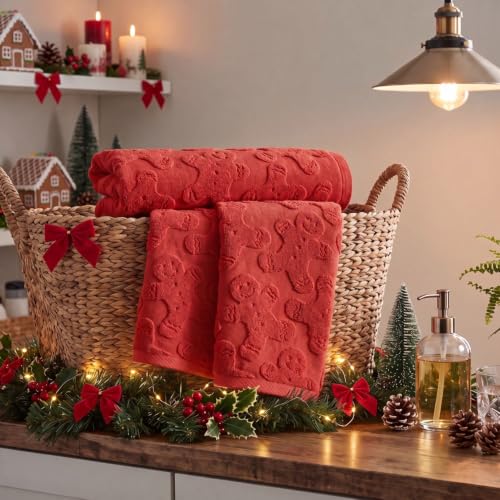 Artoid Mode 4 Pcs Red 13.7 x 29.5 in 100% Cotton 3D Jacquard Hand Towels
