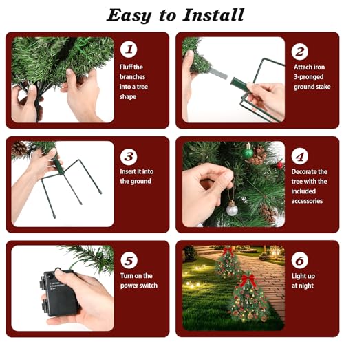 Lewondr Emerald Prelit Pathway Christmas Trees Set of 2, 27.56inch Outdoor Decor with LED Lights