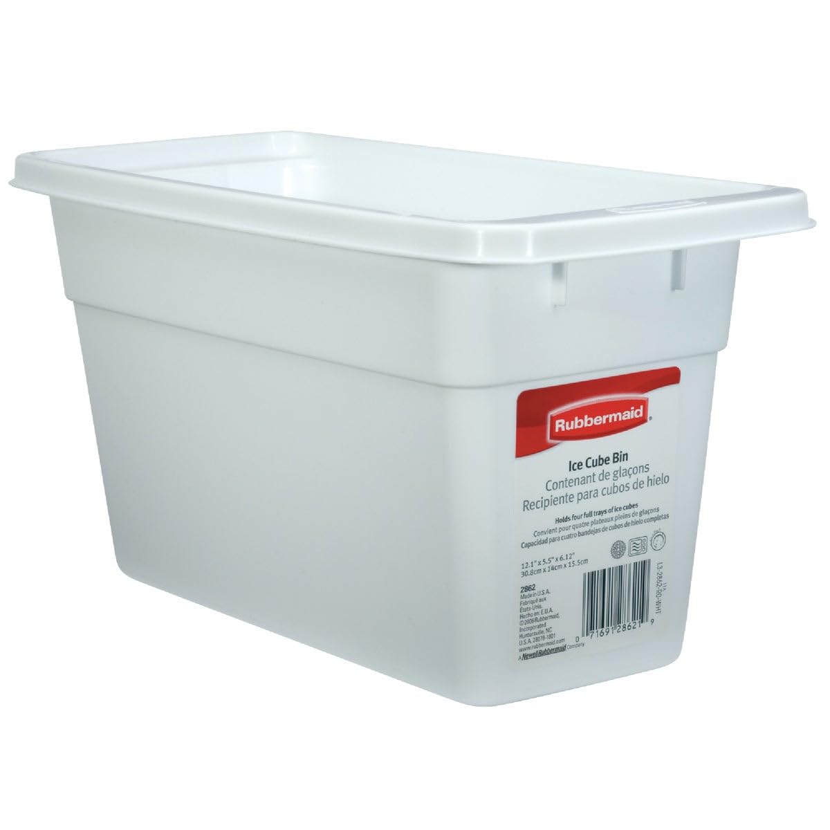 Rubbermaid Ice Cube Bin, White, Holds 4 Trays, Compact Design, Durable Plastic