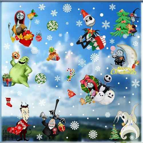 Halloween Christmas Before Window Clings Nightmare Stickers Decorations 9 Sheets for Glass Windows Decorations Fridge Mirror Decal