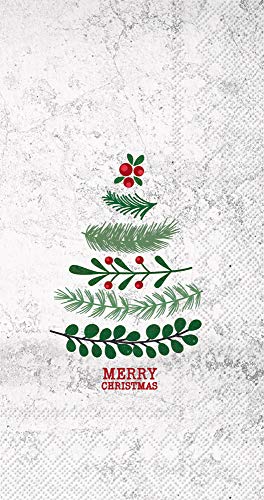 IHR Boston International 3-Ply Christmas Tree Guest Towels - Natural Holiday Paper Napkins, 16 Pack