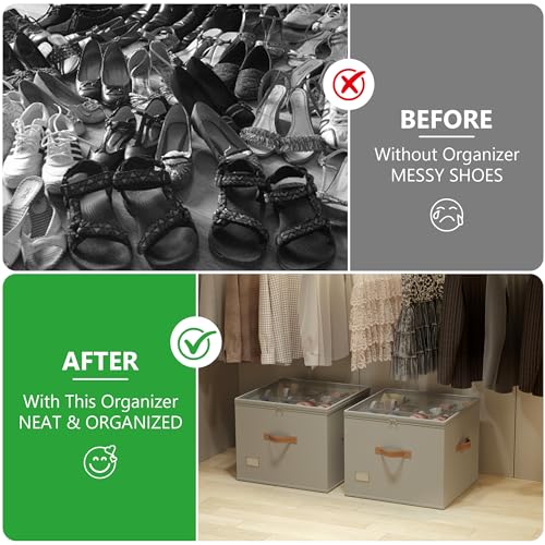 Vincona Large Grey Foldable Shoe Organizer 16-Compartment Closet Storage Bin