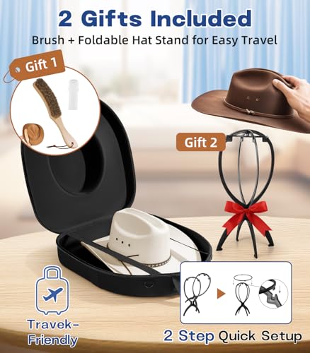 Extra Large Waterproof Cowboy Hat Box Travel Case Holds 2 Hats - Black