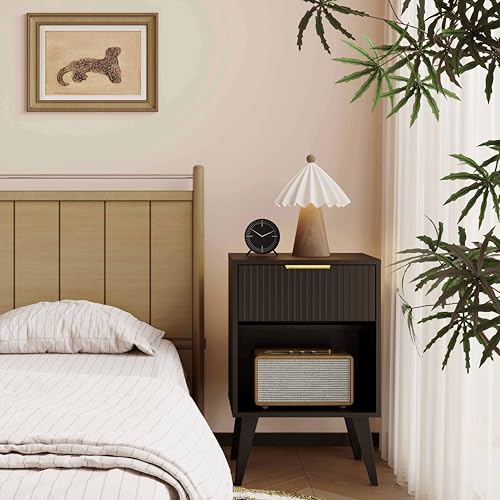 Nightstand with Fluted Panel and Storage - Black, 1 Variation